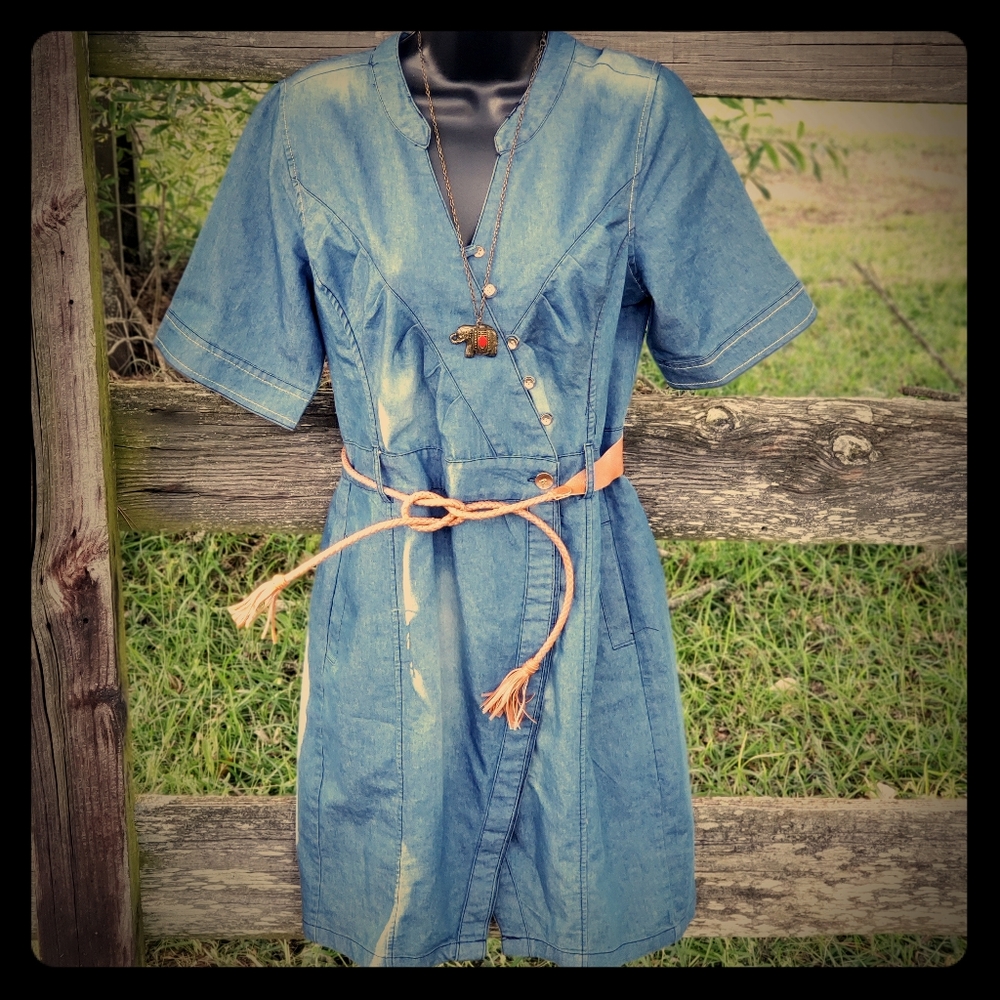 Denim wrap dress with corded belt